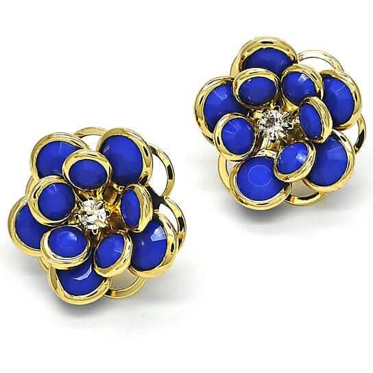18k Gold Filled High Polish Finsh Sapphire Hibiscus Crystal Stud Earring by DailySale