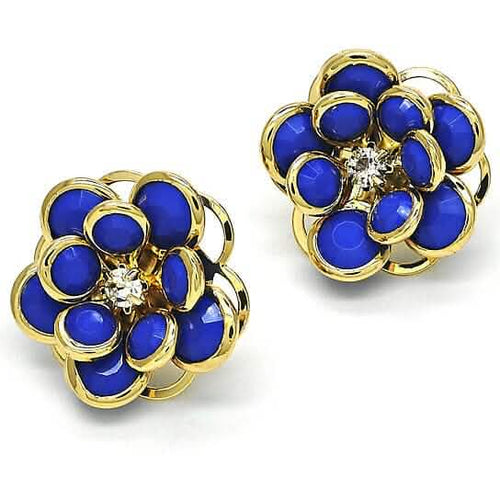 18k Gold Filled High Polish Finsh Sapphire Hibiscus Crystal Stud Earring by DailySale