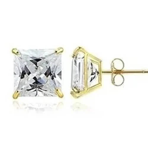 18k Gold Filled High Polish Finsh Stud Earring with Cubic Zirconia Square Golden Tone 8mm by DailySale
