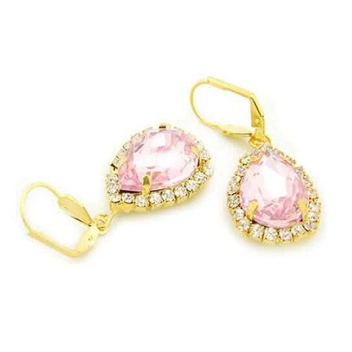 18K Gold Filled Pink Crystal Tear Drop Hanging Earrings by DailySale