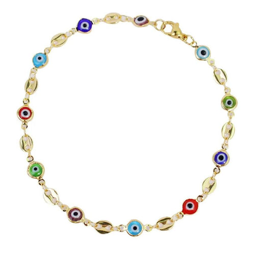 18K Gold Mariner Multicolor Evil Eye Crystal Anklet by DailySale