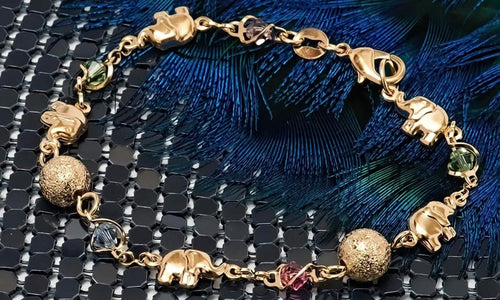 18K Gold Plated Ball and Rainbow Crystal Elephant Anklet by DailySale