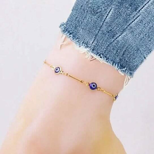 18k Gold Plated Bar Style Blue Evil Eye Crystal Anklet by DailySale