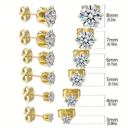 18K Gold Ear Bone Buckle Stainless Steel 6-Prong Zirconia Stud Earrings by DailySale