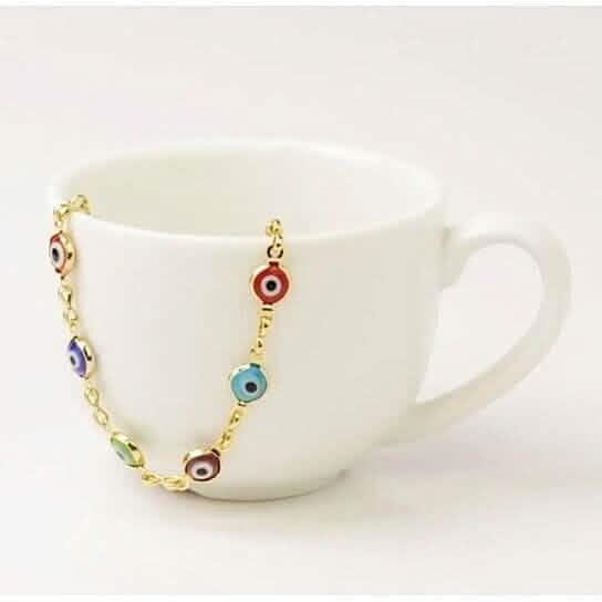 18k Gold Plated Evil Eye Anklet Multi Color Crystal by DailySale