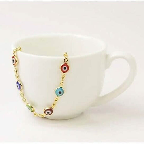 18k Gold Plated Evil Eye Anklet Multi Color Crystal by DailySale