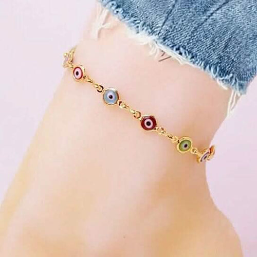 18k Gold Plated Evil Eye Anklet Multi Color Crystal by DailySale