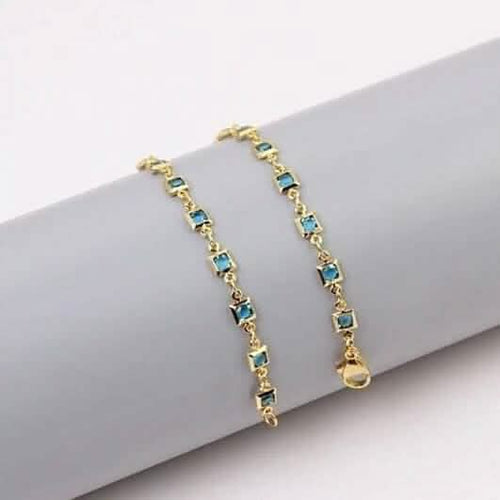 18K Gold Plated Light Blue Crystal Square Ankle Bracelet by DailySale