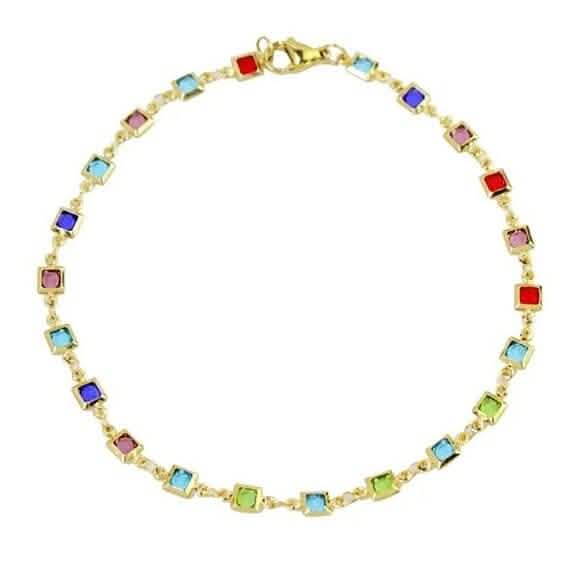 18K Gold Plated Light Multi Color Crystal Square Ankle Bracelet by DailySale