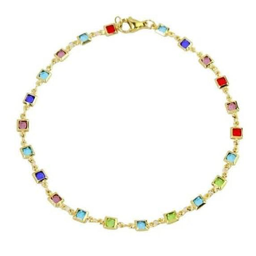 18K Gold Plated Light Multi Color Crystal Square Ankle Bracelet by DailySale