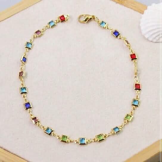 18K Gold Plated Light Multi Color Crystal Square Ankle Bracelet by DailySale