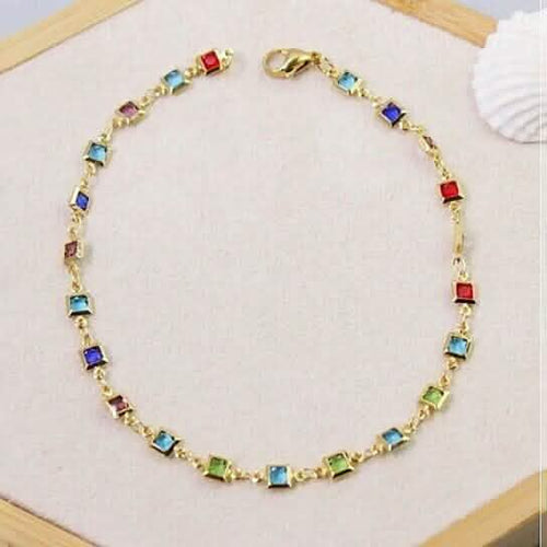 18K Gold Plated Light Multi Color Crystal Square Ankle Bracelet by DailySale