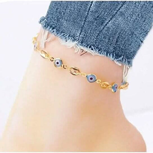 18k Gold Plated Mariner Light Blue Evil Eye Crystal Anklet by DailySale