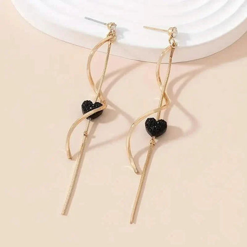 18K Gold Spiral Lines Heart Design Dangle Earrings by DailySale