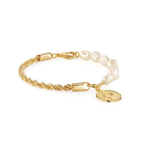 18K Gold Rope and Pearl Bracelet with Coin Charm 8" by DailySale