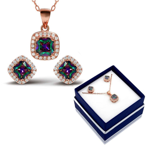 18K Rose Gold Over Sterling Silver Rainbow Topaz Halo Necklace and Earrings by DailySale