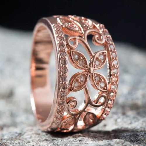 18K Rose Gold Plated Flower Filigree Ring made with Swarovski Elements by DailySale