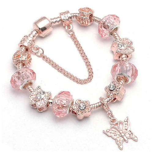 18K Rose Gold Plated Pink Crystal Butterfly Charm Bracelet w/ Swarovski Elements by DailySale