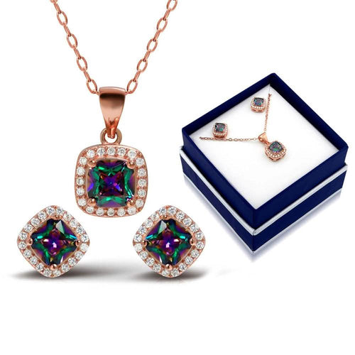 18K Rose Gold Sterling Silver Rainbow Necklace and Earrings by DailySale