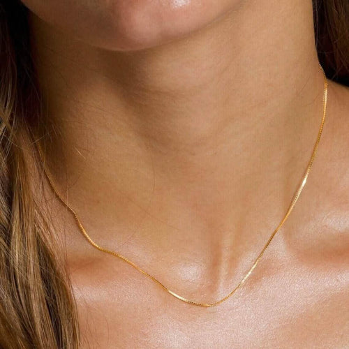 18K Solid Yellow Gold Box Necklace Real Gold Chain by DailySale