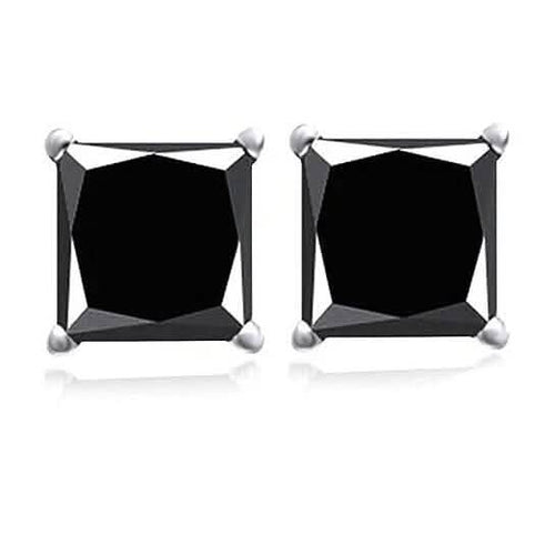 18k White Gold High Polish Finish Black Square Stud Set Unisex Earrings by DailySale