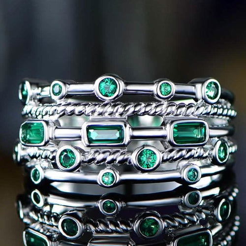 18K White Gold Plated 5 Layer Green Emerald Ring by DailySale