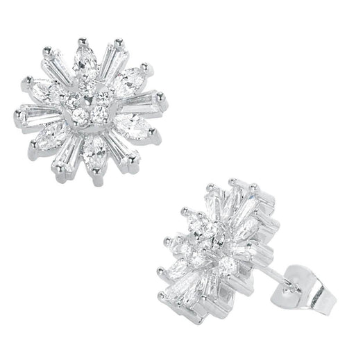 18K White Gold Plated Baguette Flower Stud Earring by DailySale