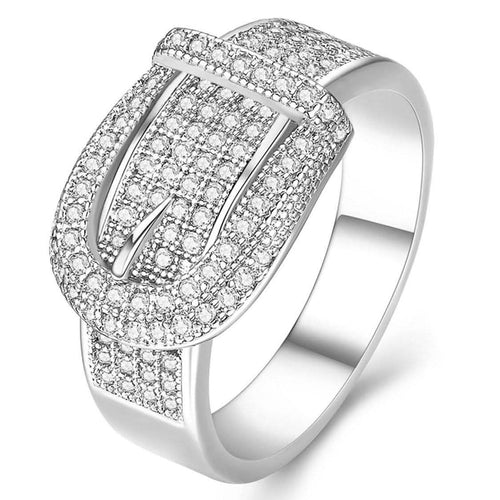 18K White Gold Plated Belt Buckle Ring by DailySale