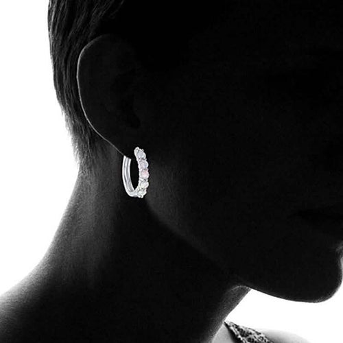 18K White Gold Plated Created Round Opal Hoop Earrings by DailySale