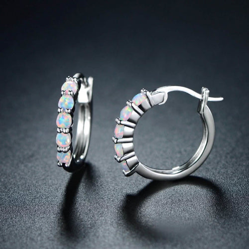 18K White Gold Plated Created Round Opal Hoop Earrings by DailySale