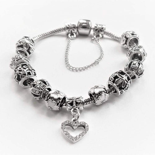 18K White Gold Plated Crystal Heart Charm Bracelet by DailySale