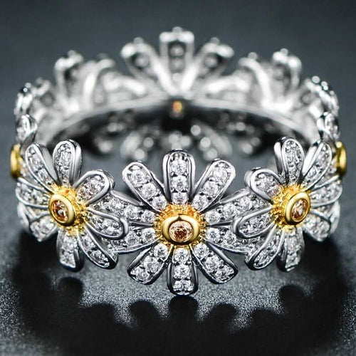 18K White Gold Plated Floral Sunflower Ring Made with Swarovski Crystals by DailySale