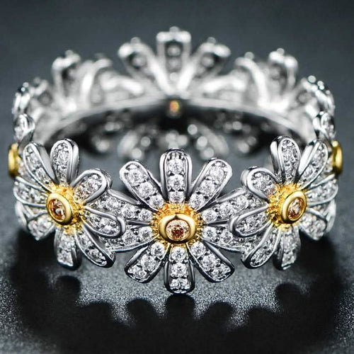 18K White Gold Plated Floral Sunflower Ring with Swarovski Crystals by DailySale