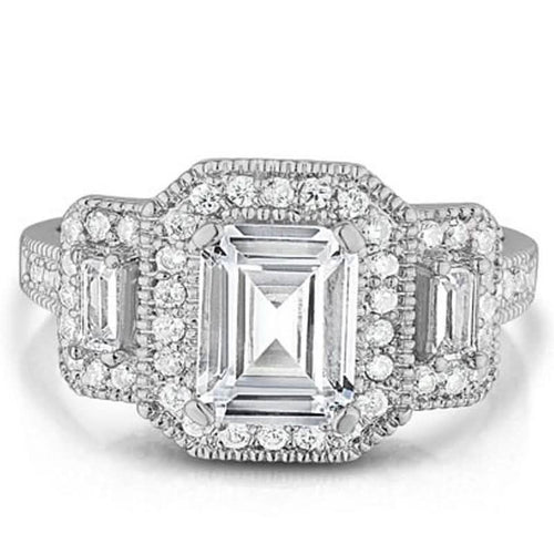 18k White Gold Tri Stone Emerald Cut Cubic Zirconia Ring by DailySale