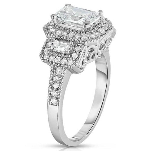 18k White Gold Tri Stone Emerald Cut Cubic Zirconia Ring by DailySale
