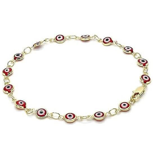 18k Women's Gold Filled High Polish Finsh Red Evil Eye Clasp Bracelet 7.5 Inch by DailySale