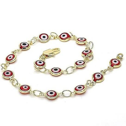 18k Women's Gold Filled High Polish Finsh Red Evil Eye Clasp Bracelet 7.5 Inch by DailySale