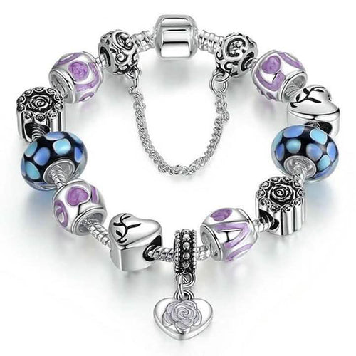 18kt White Gold Plated Murano Glass And Heart Charm Bracelet by DailySale