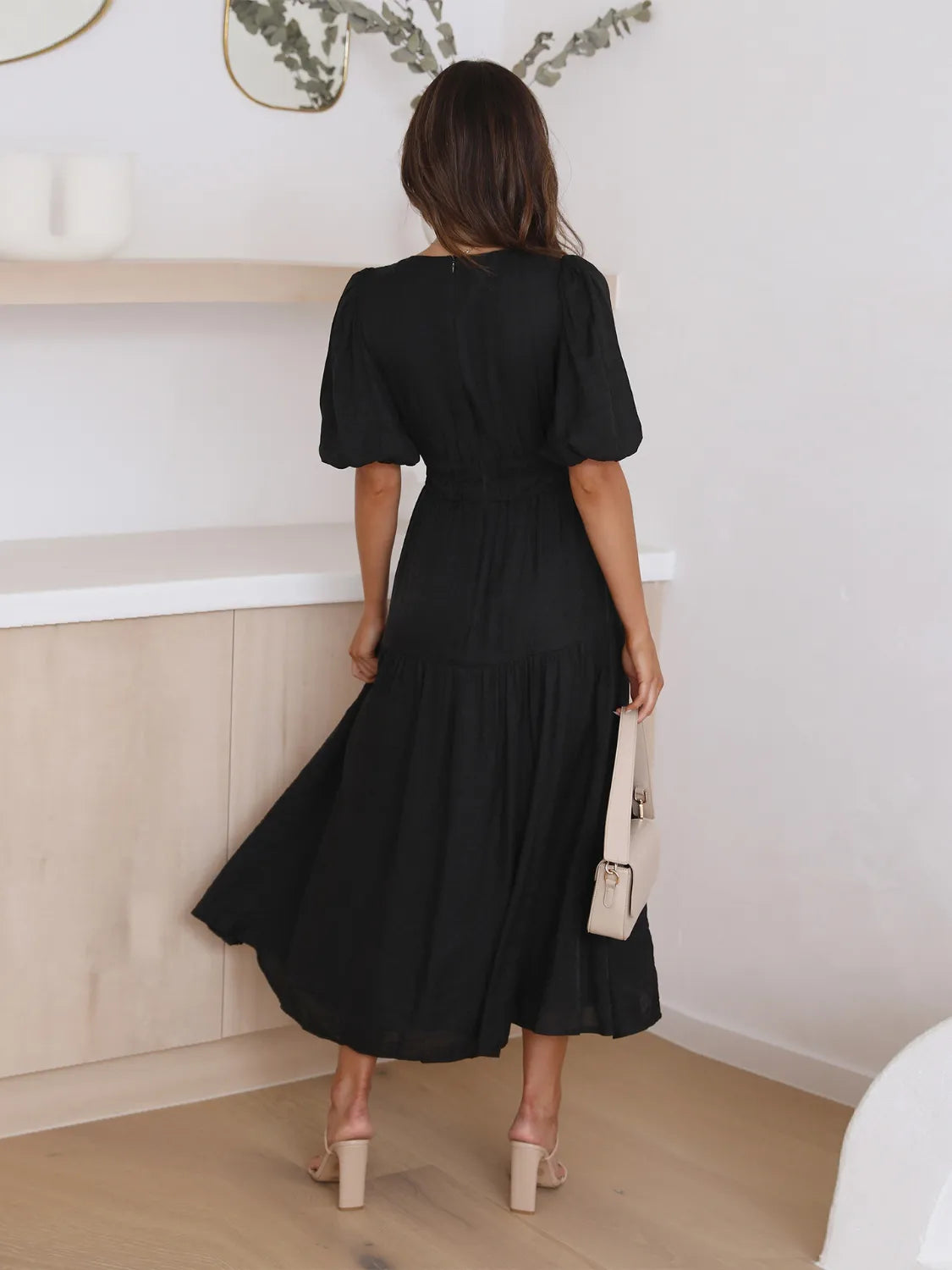 Tiered Surplice Half Sleeve Midi Dress by Shopiebay