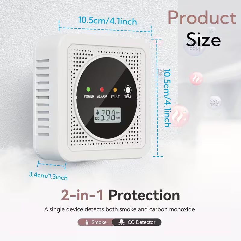 Dual Sensor Smoke & Carbon Monoxide Detector Alarm with LCD Display by DailySale