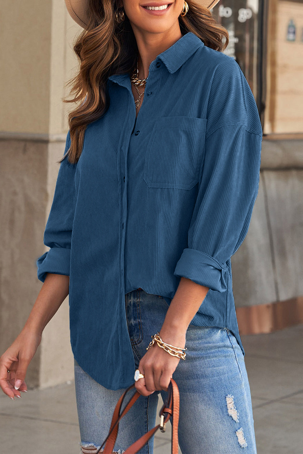 Pink Corduroy Button Pocket Shirt