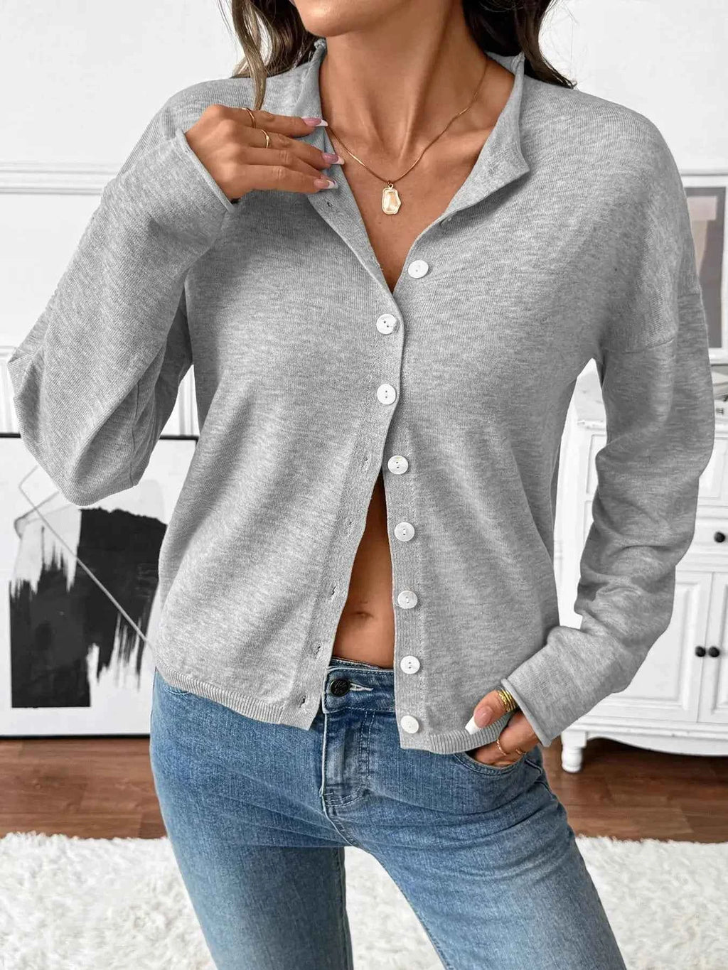 Button Front Long Sleeve Cardigan