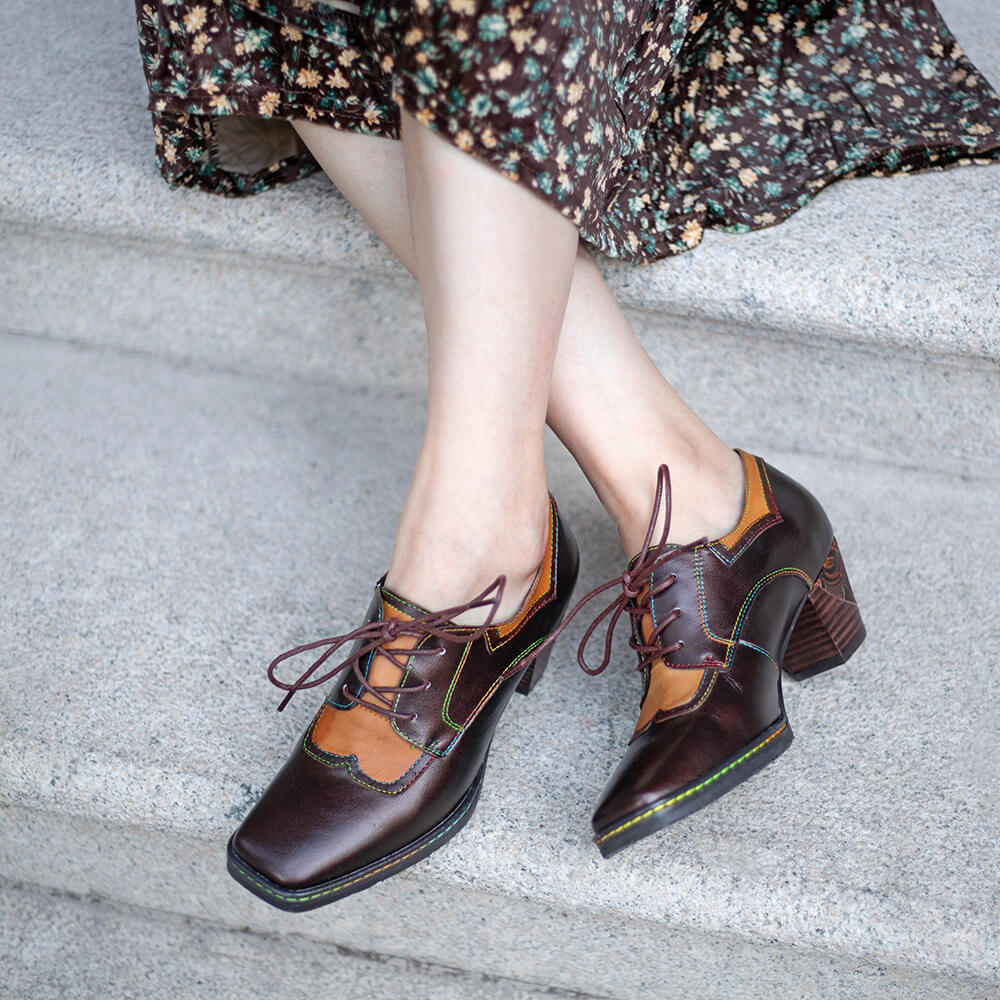 Vintage Elegant Square Toe Leather Shoes