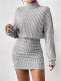 Ribbed Knit Turtleneck Bodycon Mini Dress by Shopiebay