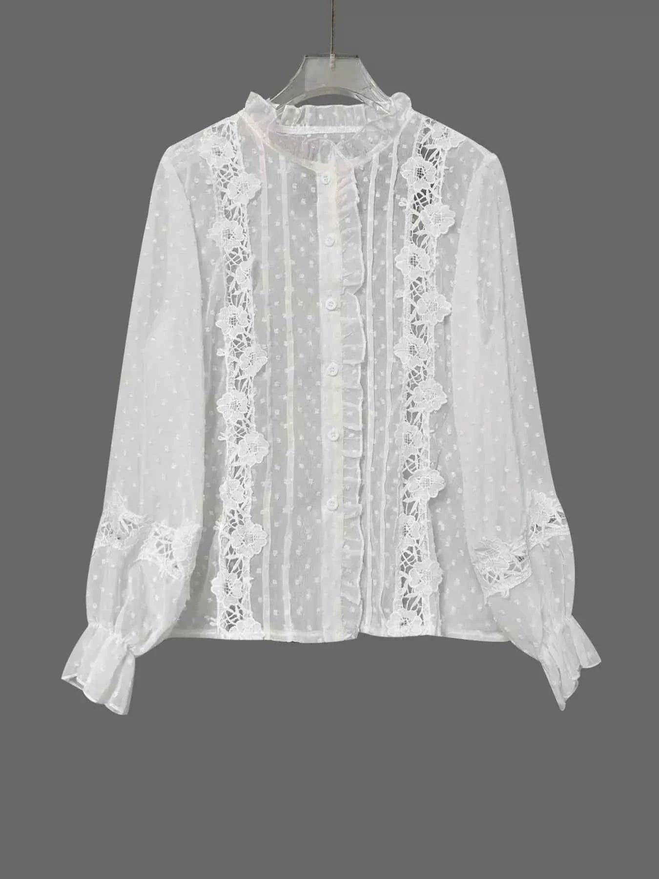 Lace Trimmed Swiss Dot Shirt