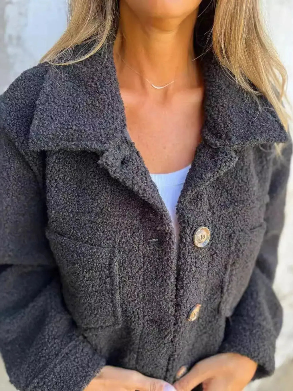 Plus Size Single-Breasted Sherpa Shacket