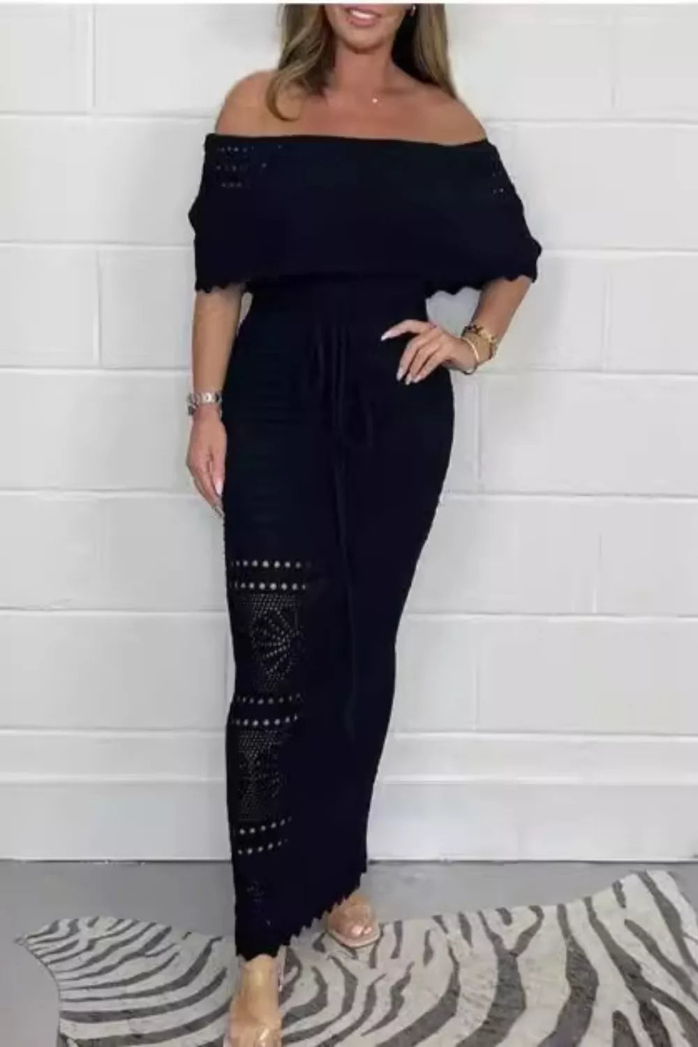 Crochet Off-Shoulder Maxi Dress by Shopiebay