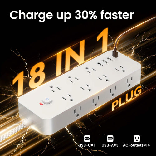 18-Outlet Power Strip with USB & Type-C – Surge Protection by DailySale