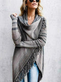 Fringe Long Sleeve Wrap Oversized Cardigan
