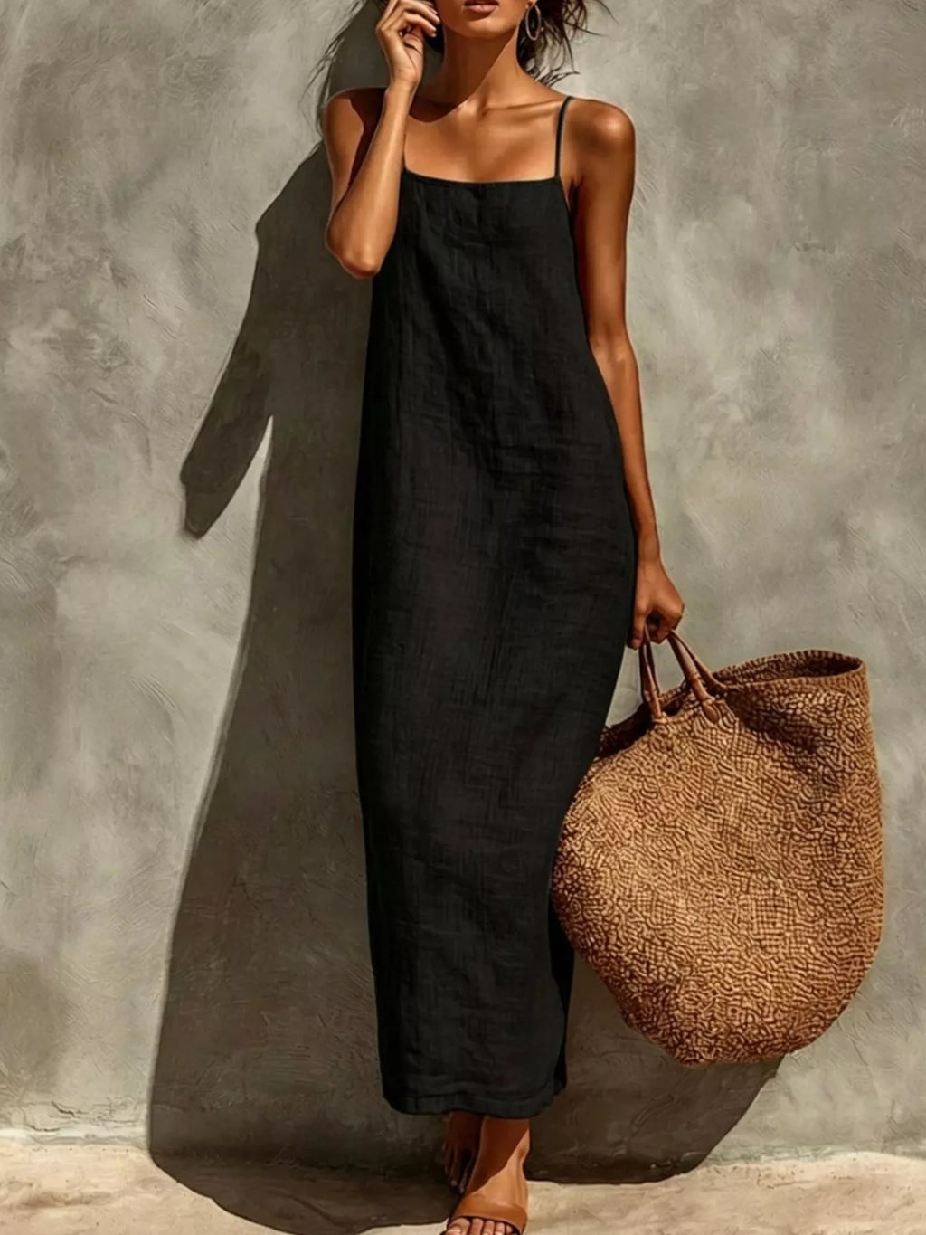 Sleeveless Linen Casual Maxi Dress by Shopiebay